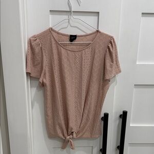 W5 Dusty Rose Eyelet Short Sleeve Tie-Front Top